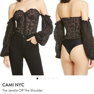 Cami NYC New with tags off shoulder black lace bodysuit